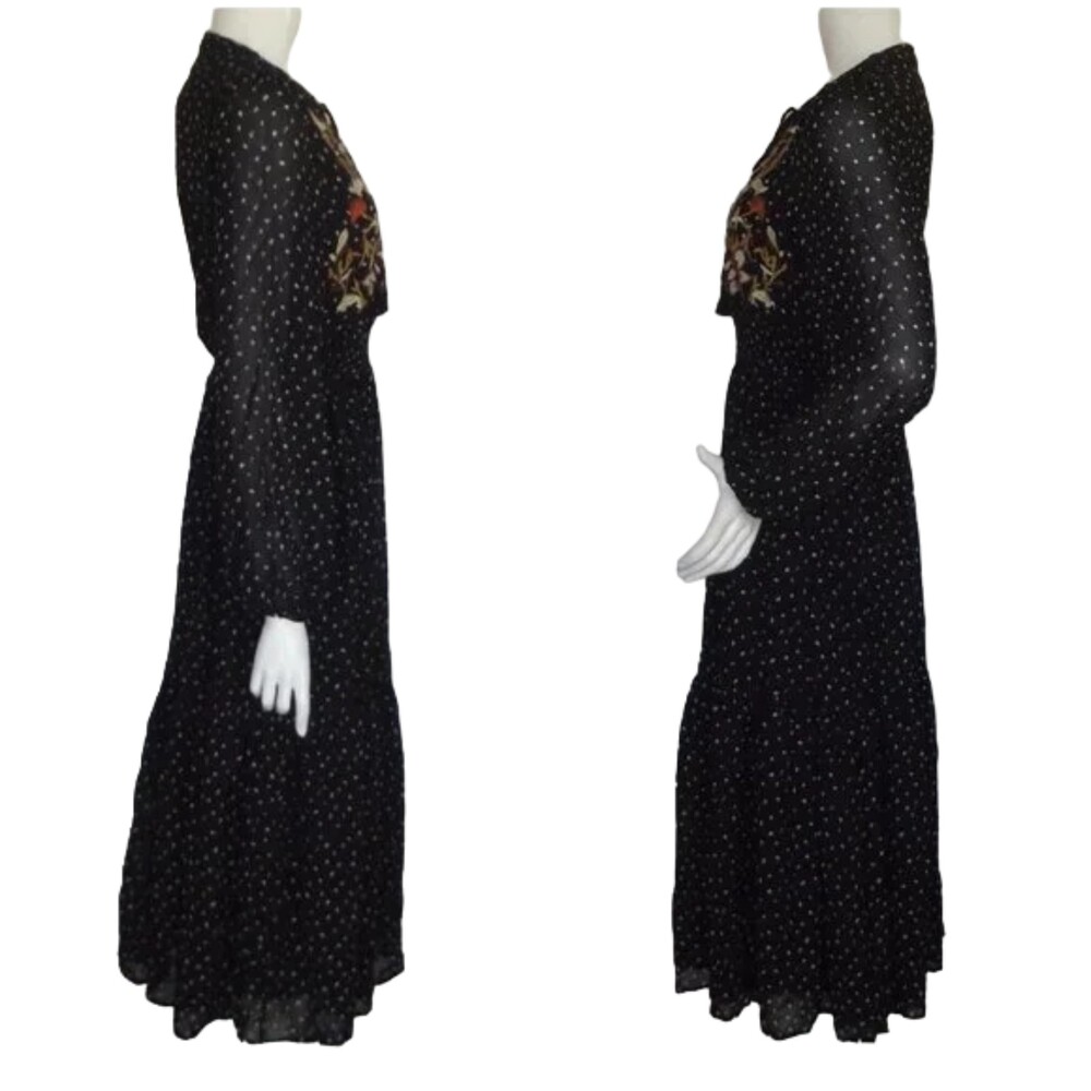 RUSTTYDUSTTY Midi Dress, S, Black, Floral Embroidery, Ruffles, Long sleeve - Picture 8 of 13